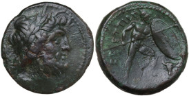 Greek Italy. Bruttium, The Brettii. AE Unit (Drachm), c. 211-208 BC. Fourth coinage. Obv. Laureate head of Zeus right; thunderbolt behind. Rev. ΒΡΕΤΤΙ...