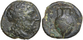 Greek Italy. Bruttium, Hipponium. AE 19 mm, c. 350-280 BC. Obv. [ΔΙΟΣ]. Laureate head of Zeus right. Rev. [ΕΙΠΩ]ΝΙEΩΝ. Amphora; to left, torch. HN Ita...