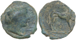 Sicily. Eryx. AE Hexas – Dionkion, c. 412-409 BC. Obv. Head of female right; HEΞAΣ to right. Rev. Hound standing right, head left; annulet above and b...