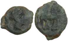 Sicily. Eryx. AE Onkia (?), c. 330-260 BC. Obv. Female head right. Rev. Horse standing right; pellet in left field; pellet in exergue. CNS I 16; HGC 2...