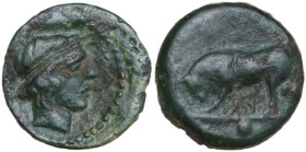Sicily. Gela. AE Onkia, c. 420-405 BC. Obv. Diademed head of river god right. Rev. Bull standing right; Π above, pellet in exergue. HGC 2 382; CNS III...