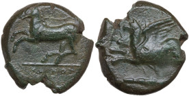 Sicily. Kainon. AE 23 mm, c. 360-340 BC. Obv. Griffin springing left above clouds. Rev. Horse prancing left, trailing reins; in exergue, KAINON. HGC 2...