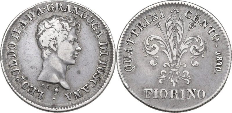 Firenze. Leopoldo II di Lorena (1824-1859). Fiorino 1840, sigle P. C. (Pietro Ci...