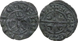 Messina o Palermo. Federico II di Svevia (1197-1250) con la moglie Costanza d'Aragona (1209-1213). Mezzo denaro. Sp. 87; Travaini 1993 15a; D'Andrea 9...