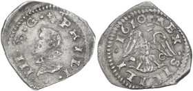 Messina. Filippo III di Spagna (1598-1621). Da 2 tarì 1610 sigle DC. Sp. 67; MIR (Sicilia) 347/2. AG. 2.45 g. 19.00 mm. Flan completo e curiosamente d...