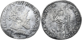 Milano. Carlo V d'Asburgo (1535-1556). Denaro da 10 soldi. CNI 64/74; Crippa 15; MIR (Milano) 288. AG. 2.99 g. 26.00 mm. RR. MB+/qBB.