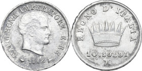 Milano. Napoleone I (1805-1814) Imperatore di Francia e Re d'Italia. 10 soldi 1812. CNI 96; Crippa 35/E; MIR (Lombardia, zecche) 494/5. AR. 2.50 g. 18...