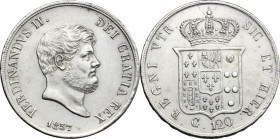 Napoli. Ferdinando II di Borbone (1830-1859). Piastra 1857. P/R 86; MIR (Napoli) 503/6. AG. 27.58 g. 37.00 mm. Bel BB/qSPL.