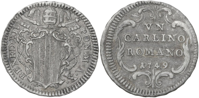Roma. Benedetto XIV (1740-1758), Prospero Lambertini. Carlino romano 1749 A. X. ...