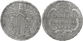 Roma. Benedetto XIV (1740-1758), Prospero Lambertini. Carlino romano 1749 A. X. CNI 255; M. 155; Berm. 2773. AG. 2.46 g. 22.00 mm. R. BB+.