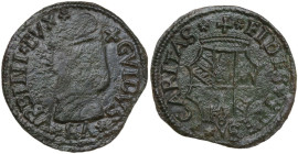 Urbino. Guidobaldo I da Montefeltro (1482-1508). Quattrino. CNI tav. XXVII, 23; Cav. 36. MI. 0.80 g. 19.00 mm. R. qBB/BB.