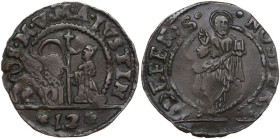Venezia. Marcantonio Giustinian (1684-1688). Soldo da 12 bagattini. CNI tav. XVIII, 1; Paol. 14. CU. 1.95 g. 21.00 mm. Bel BB.