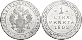 Venezia. Francesco II d'Asburgo-Lorena (1798-1805). Lira veneta o 20 soldi 1802. Pag. (Regno) 10; Paol. 928. MI. 8.86 g. 30.00 mm. R. Alto grado di co...