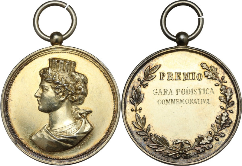 Medaglia premio gara podistica commemorativa, con appiccagnolo. Primo quarto XX ...