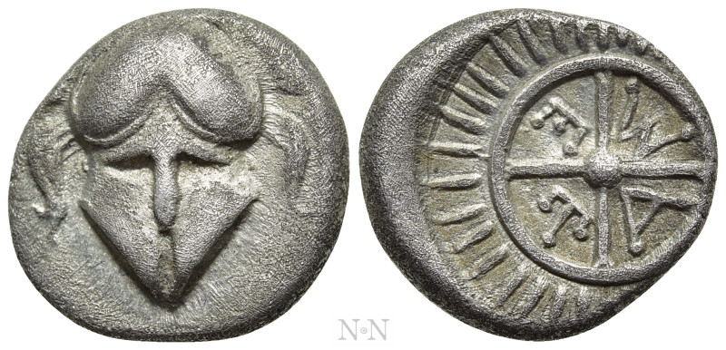 THRACE. Mesambria. Diobol (Circa 420-320 BC). 

Obv: Facing helmet.
Rev: M - ...