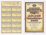 Allgemeine Maschinenbau-Gesellschaft AG Chemnitz. Aktie 5000 Mark 8.10.1923 rückseitig Dividendenzahlungen bis 1958 FKF+
