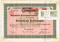Bergwerks-AG Bliesenbach zu Düsseldorf. Gründung 1895, 4x Actie 1000 Mark 10.12.1895, mit je 2 Umstellungen zur Vorzugsactie, dann 1908 zur Convertier...
