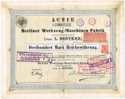 Berliner Werkzeug-Maschinen-Fabrik AG (vorm. L. Sentker) Actie 300 Mark 1.9.1881 GEB