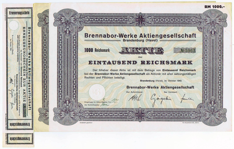 Brennabor-Werke AG, Brandenburg (Havel) Konvolut unentwerteter Papiere aus Priva...