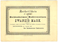 Deidesheimer Badeverein Antheilschein 20 Mark 1.September 1885 WGB
