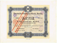 Deutsche Palästina-Bank, Berlin. Aktie 1000 Mark 6.Mai 1909 WGB