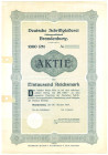 Deutsche Schriftgießerei AG Brandenburg Aktie 1000 RM 25.10.1925. Seltenes Papier des Druckgewerbes mit branchenbezogenem Trockenstempel, Einzelstück ...