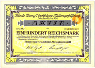 Friedr. Remy Nachfolger AG Bimsbaustoffwerk Neuwied a. Rhein 5 Stück Aktien 4.2.1925 mit fortlaufender Nummer, Art Deco, holländischer Steuerstempel v...