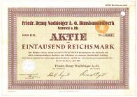 Friedr. Remy Nachfolger AG Bimsbaustoffwerk Neuwied a. Rhein Aktie Nr.0001 1000 RM April 1928 RB GEB