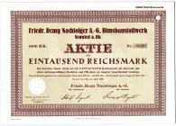 Friedr. Remy Nachfolger AG Bimsbaustoffwerk Neuwied a. Rhein 11 Aktien Nr.0100-0110 1000 RM April 1928 RB FKF