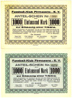 Fussball-Klub Pirmasens E.V. zwei verschiedene Anteilscheine je 1000 Mark o.D. (um 1920). Die Scheine waren dividendenberechtigt, Bestimmungen auf der...