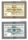 Gebrüder Junghans AG Schramberg 2 Aktien 100 und 800 RM Dezember 1931 entwertet aus dem Reichsbankschatz, dazu Kopie einer Rechnung der Uhrenfabrik au...