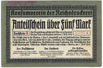 Konsumverein der Reichsdruckerei Anteilschein über 5 Mark 1.7.1919 VZL