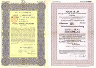 Mansfeld AG für Bergbau und Hüttenbertrieb Eisleben. Teilschuldverschreibung 1000 Mark 1937, dazu Gold-Pfandbrief 1000 Goldmark (358,42g Feingold) Lan...
