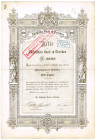 Sächsische Bank zu Dresden Gründeraktie 200 Thaler 1.1.1870 unentwertet und 5x Aktien zu 100 Thaler 1.7.1873 mit Lochentwertung RB, zusammen 6 Stück G...