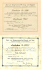 Spar- und Baugenossenschaft Coswig und Umg. Zwei verschiedene Namens-Anteilscheine je 200 Mark aus den Jahren 1910 und 1921 mit vier verschiedenen hs....