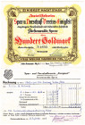 Spar- und Vorschuß-Verein Einigkeit Fürstenwalde, Spree. Anteilschein 100 Goldmark ausgestellt auf den Schiffseigner Otto Hartung Tangermünde/Elbe, da...