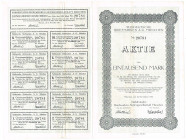 Süddeutsche Briefmarken AG, München Aktie 1000 Mark 13.11.1923 Doppelblatt mit anhängendem Kuponbogen, innen vollständig beschrieben GEB