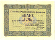 Canadian-Pacific-Railway-Company Montreal Share über 100 Pfund Sterling April 1911 kleiner Randfehler GEB