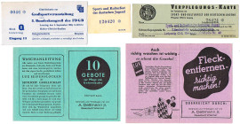 4 Teile DDR: Verpflegungskarte Pfingsten 1952 Leipzig, Werbeblätter Wismar, Eintrittskarte 1950 FKF/KFR