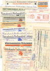 Württembergische Metallwarenfabrik WMF, 13 verschiedene Rechnungen 1926-38 aus den Betrieben in Geislingen, Köln, Berlin und Göppingen, dazu 2 Postkar...