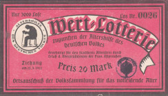 Allenstein Altershilfe des deutschen Volkes Los 20 Mark 1922 VZL