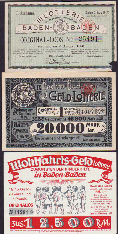Baden-Baden 3 Lose 1886-1928 GEB-KFR