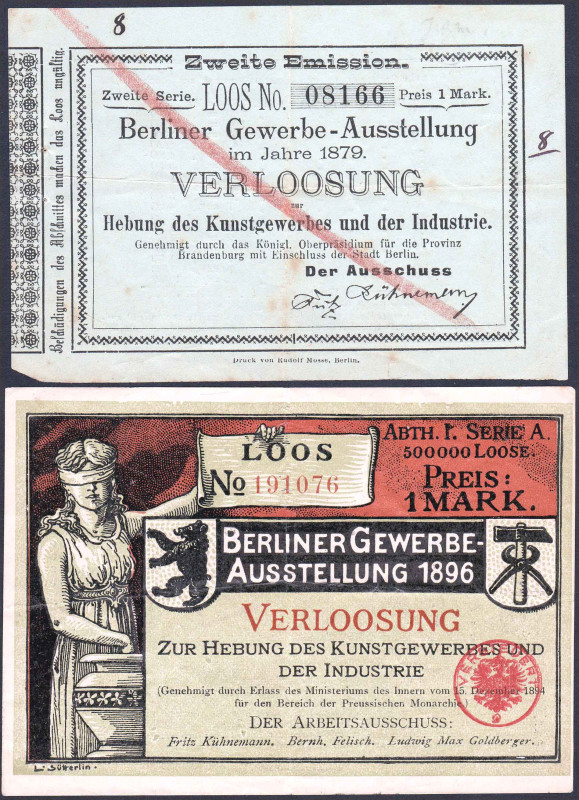 Berlin 2 Lose Berliner Gewerbe-Ausstellung 1879 und 1896 GEB-WGB