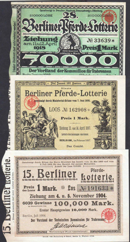 Berlin 3 Lose Pferde-Lotterie 1897,1904,1918 FKF