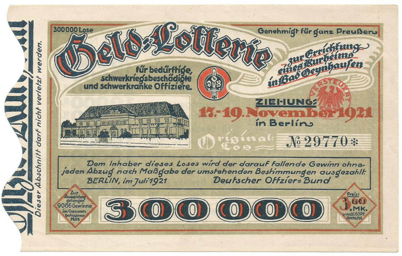 Berlin Deutscher Offizier-Bund Los 1921 VZL+