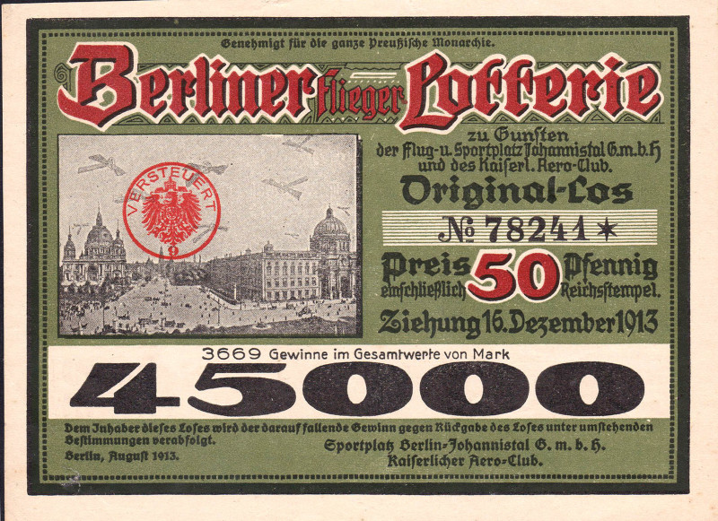 Berlin Los Flug- und Sportplatz Johannisthal GmbH und Kaiserl. Aero-Club 1913 FK...
