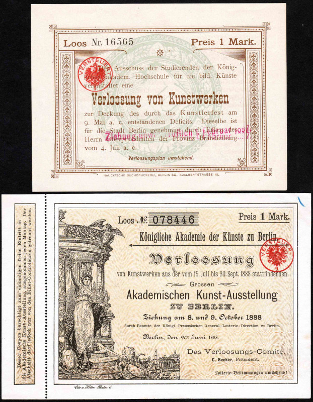 Berlin 2 Lose 1888 und 1896 Kunstausstellung und Hochschule für bildende Künste ...