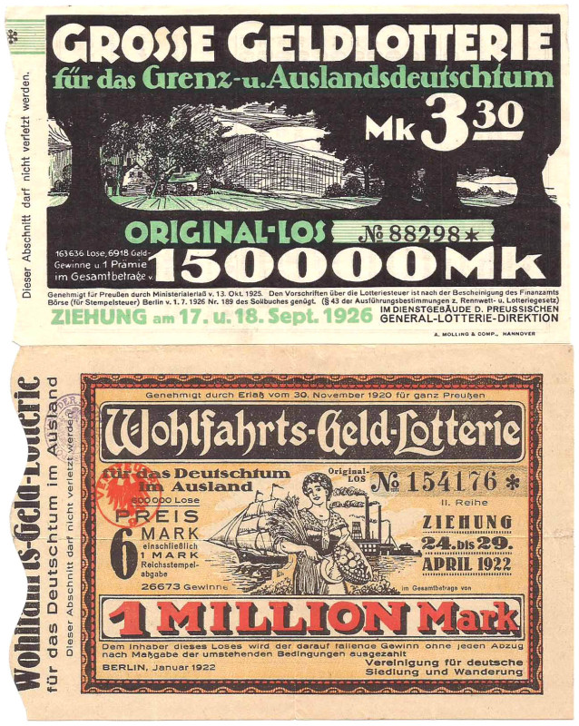 Berlin 2 Lose 1922 und 1926 Vereinigung für deutsche Siedlung und für das Grenz-...