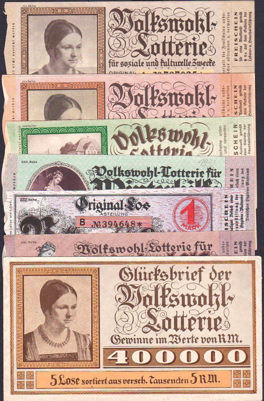 Berlin Volkswohl-Lotterie 21 Lose 1928-1933, 2 Losbezugsscheine und Losumschlag,...