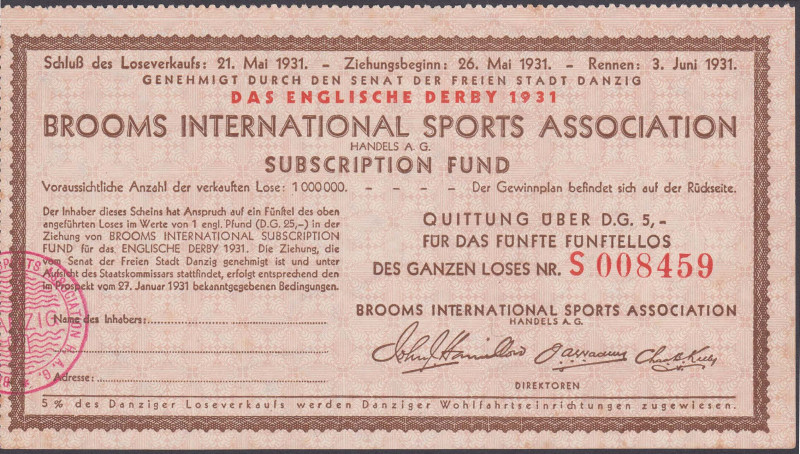 Danzig Los 5 Gulden 1931 VZL